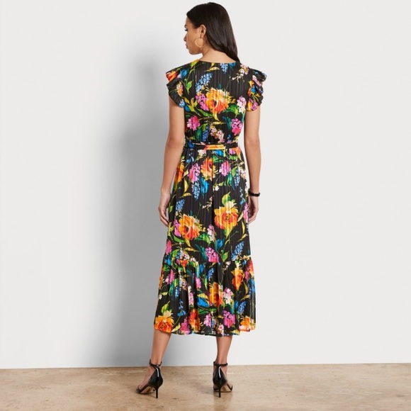 NWT Sam Edelman V-Neck Floral Midi Dress in Black/Multi - Picture 4 of 10